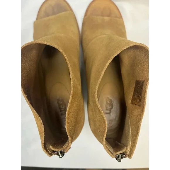 UGG Ginger Booties Open Toe Brown Suede with Suede heel Womens Size 9.5 - Picture 6 of 9